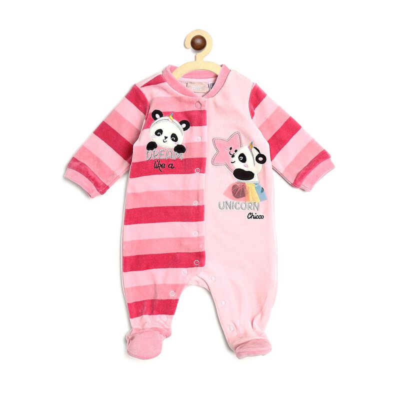 Girls Medium Pink Velour Front Opening Babysuit image number null